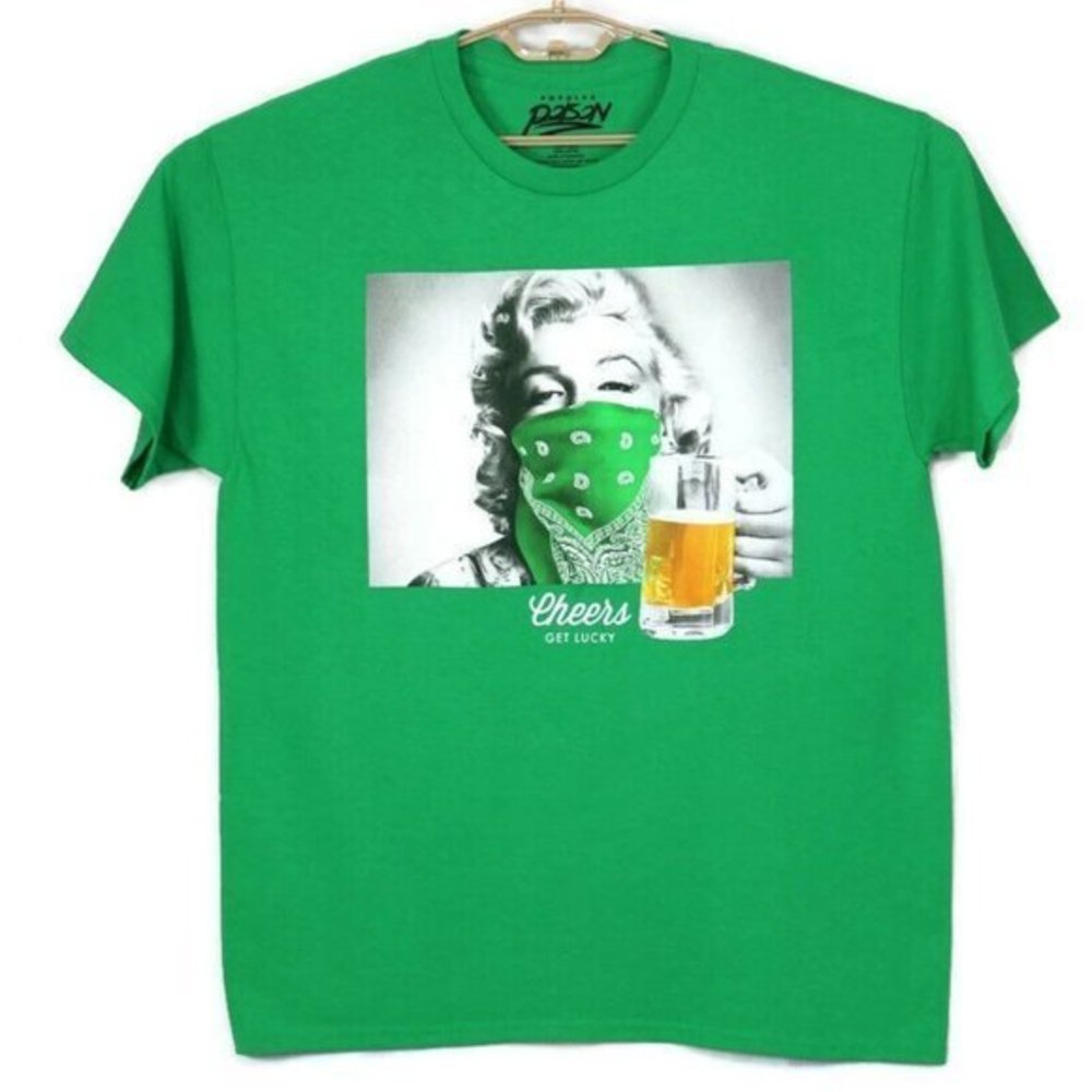 Popular Poison Marilyn Monroe T-Shirt Shirt Green‎ Cheers Get Lucky M Medium